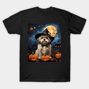 Aesthetic Halloween Lhasa Apso Dog Witch Pumpkin Horror Nights Custom T-Shirt